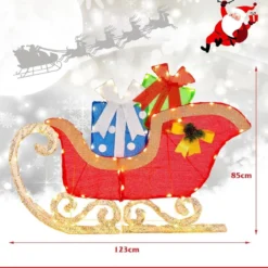 LED Weihnachtsdeko Schlitten mit 94 Warmen & Hellen LEDs & Geschenkboxen Santaschlitten