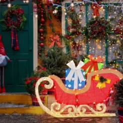 LED Weihnachtsdeko Schlitten mit 94 Warmen & Hellen LEDs & Geschenkboxen Santaschlitten