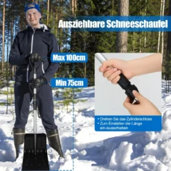 Leichte Aluminium-Schneeschaufel Schneeräumer Dachräumer höhenverstellbar Silber+ Schwarz
