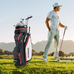 Leichte Golfschlägertasche mit 14-fach-Unterteilung in Voller Länge Schwarz