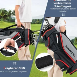 Leichte Golfschlägertasche mit 14-fach-Unterteilung in Voller Länge Schwarz