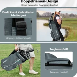 Leichte Golftasche mit 14 Trennwänden & Schultergurt & 7 Reißverschlusstaschen Grau