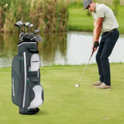 Leichte Golftasche mit 14 Trennwänden & Schultergurt & 7 Reißverschlusstaschen Grau
