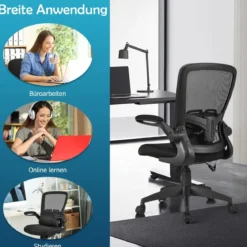 Leichter Netzstoff-Bürostuhl mit Lendenwirbelstütze Bürostuhl 61 x 61 x 98 - 106 cm Schwarz