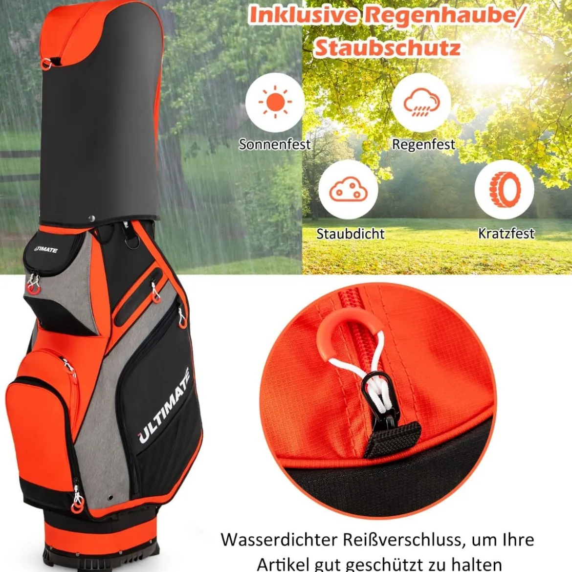 Leichte & Tragbare Golftasche mit 14 Trennwänden in Voller Länge Schwarz + Rot