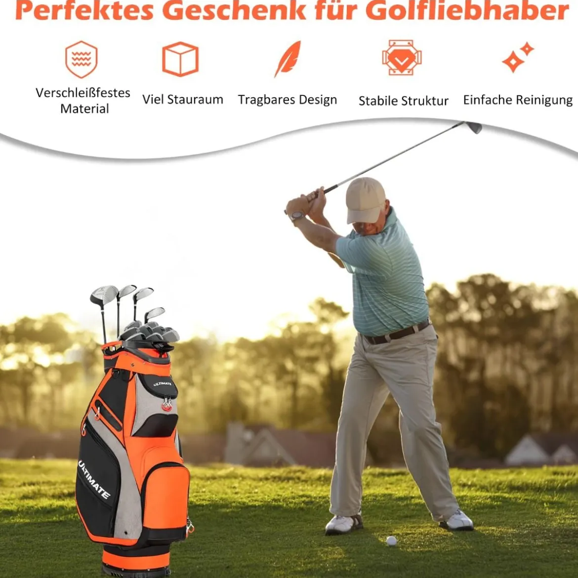 Leichte & Tragbare Golftasche mit 14 Trennwänden in Voller Länge Schwarz + Rot