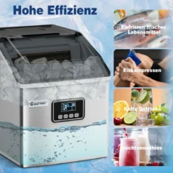 2,4L Eiswürfelmaschine mit Schaufel & Timer & Selbstreinigungsfunktion 18kg in 24H Silber