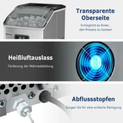 2,4L Eiswürfelmaschine mit Schaufel & Timer & Selbstreinigungsfunktion 18kg in 24H Silber