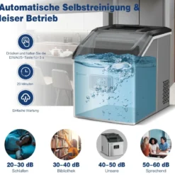 2,4L Eiswürfelmaschine mit Schaufel & Timer & Selbstreinigungsfunktion 18kg in 24H Silber