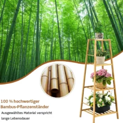 Leiter-Pflanzenregal 4-Stöckiges Bambus-Blumenregal 37 x 34 x 99 cm Natur