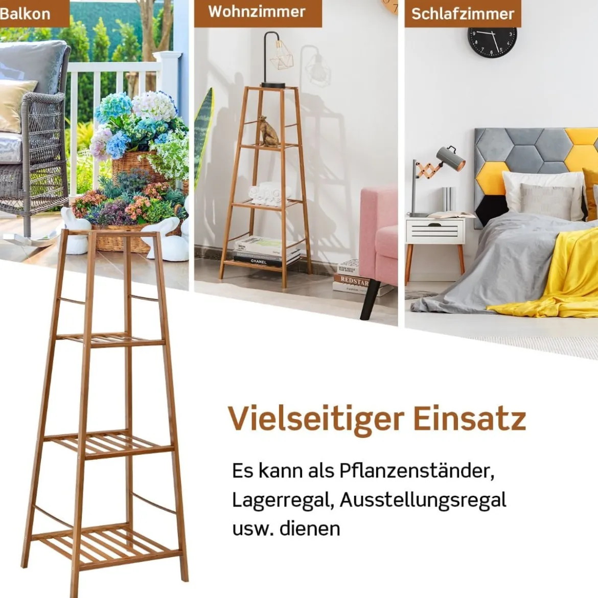 Leiter-Pflanzenregal 4-Stöckiges Bambus-Blumenregal 37 x 34 x 99 cm Braun