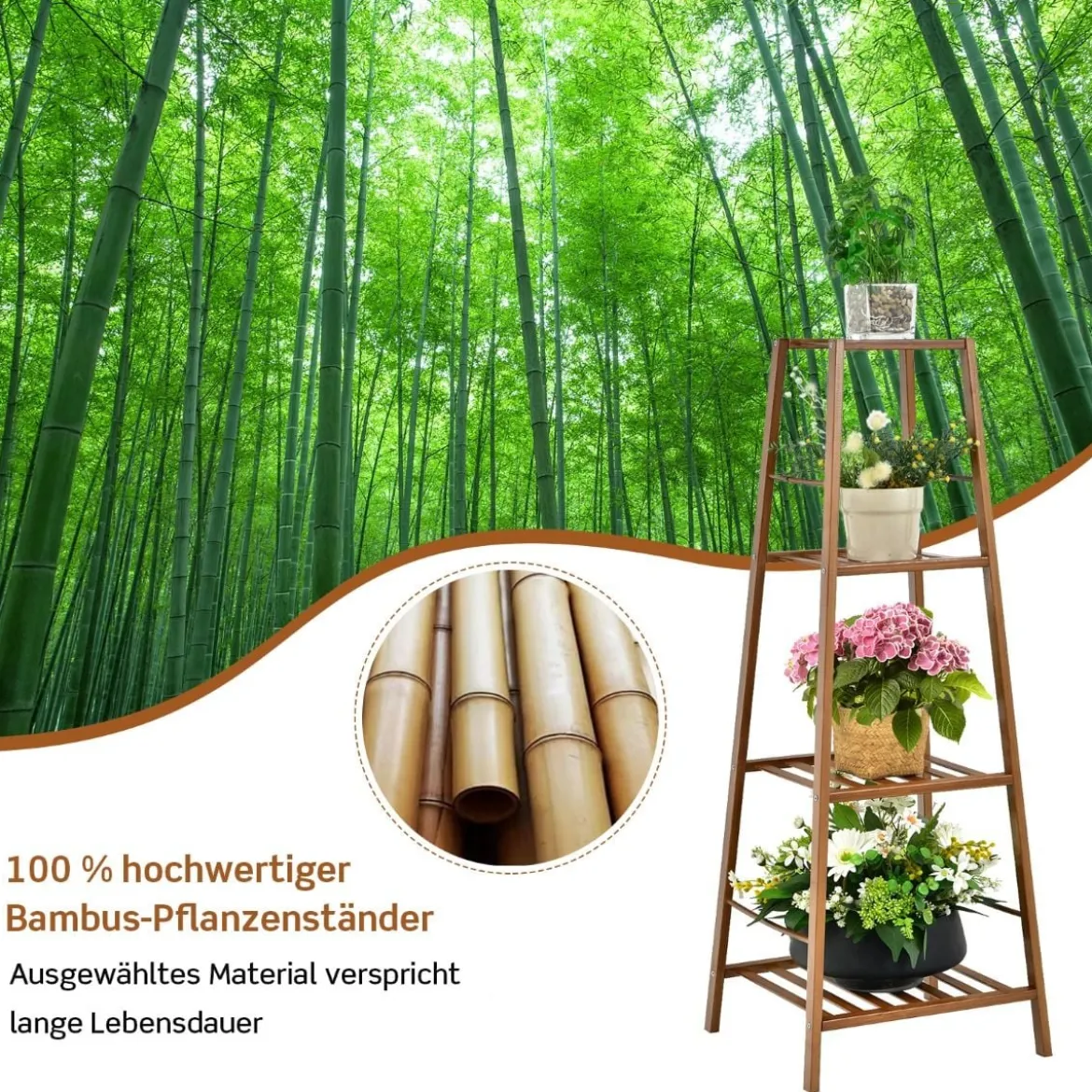 Leiter-Pflanzenregal 4-Stöckiges Bambus-Blumenregal 37 x 34 x 99 cm Braun