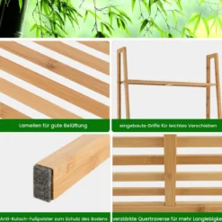 Leiterregal aus Bambus mit Kippschutz 4 Ebenen Bücherregal 60 x 35,5 x 148 cm Natur