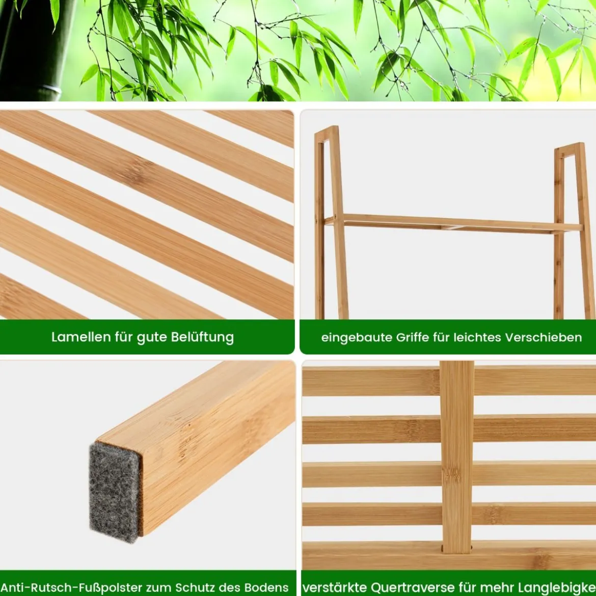 Leiterregal aus Bambus mit Kippschutz 4 Ebenen Bücherregal 60 x 35,5 x 148 cm Natur