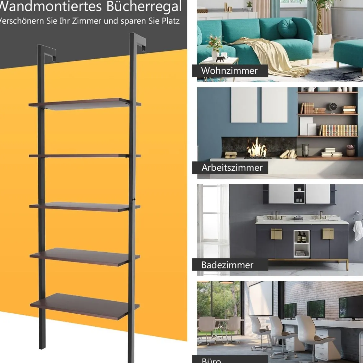 Leiterregal 5-Stufiges Ausstellungsregal mit Metallrahmen Pflanzenständer Braun