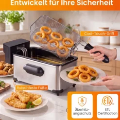 3 L Elektrische Fritteuse aus Edelstahl 2000 W Fritteuse Ölfritteuse mit Timer & Verstellbarem Thermostat