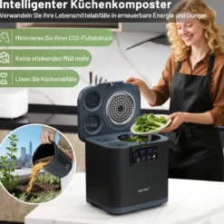4 L Elektrischer Komposter Küchenkomposter mit Deckel 2 Filtereinsätzen & LED-Anzeige Schwarz