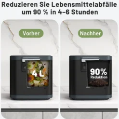 4 L Elektrischer Komposter Küchenkomposter mit Deckel 2 Filtereinsätzen & LED-Anzeige Schwarz