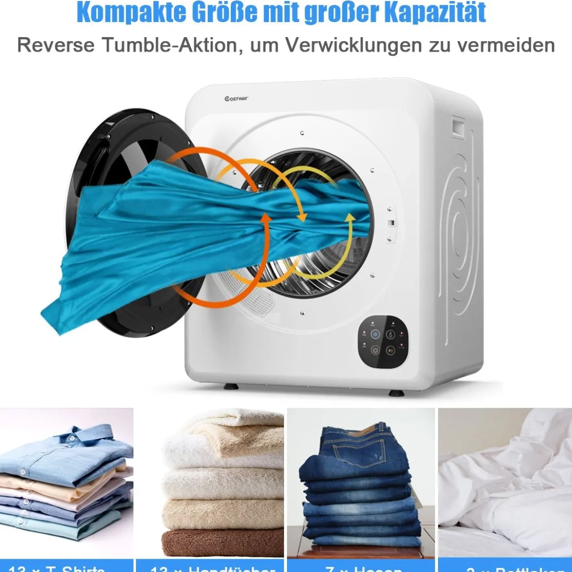 91 L Elektrischer Trockner 1500W Ablufttrockner Wäschetrockner Weiß 59,5 cm x 51 cm x 68 cm