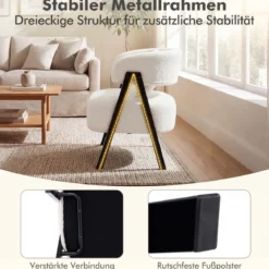 Lesesessel Sessel mit Kunstfell bezogen Loungesessel mit Lendenkissen & Metallbeinen moderner Relaxsessel Weiß