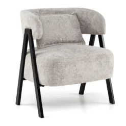 Lesesessel Sessel mit Kunstfell bezogen Loungesessel mit Lendenkissen & Metallbeinen moderner Relaxsessel Grau