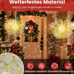 Leuchtkugel Weihnachten 2 Stück LED Kugeln Zum Hinhängen Weihnachtsbeleuchtung für außen und innen Gold