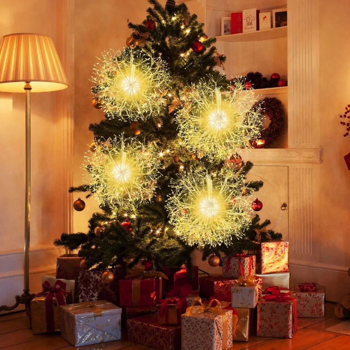 Leuchtkugel Weihnachten 2 Stück LED Kugeln Zum Hinhängen Weihnachtsbeleuchtung für außen und innen Gold