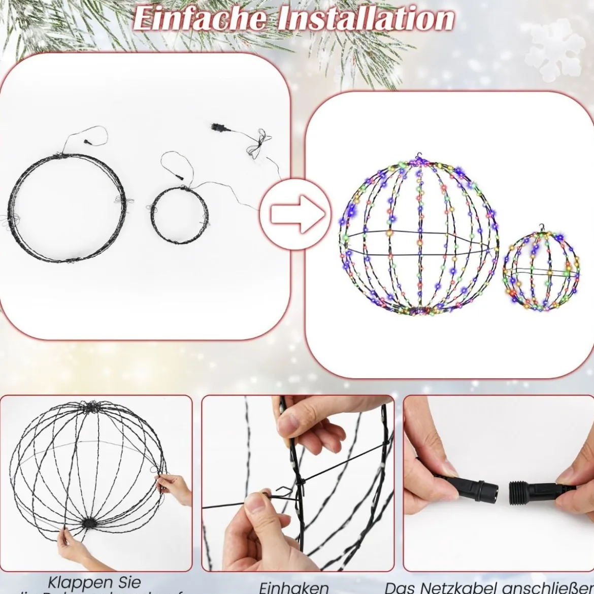 Leuchtkugel Weihnachten 2 Stück LED Kugeln Zum Hinhängen & Hinstellen Weihnachtsbeleuchtung