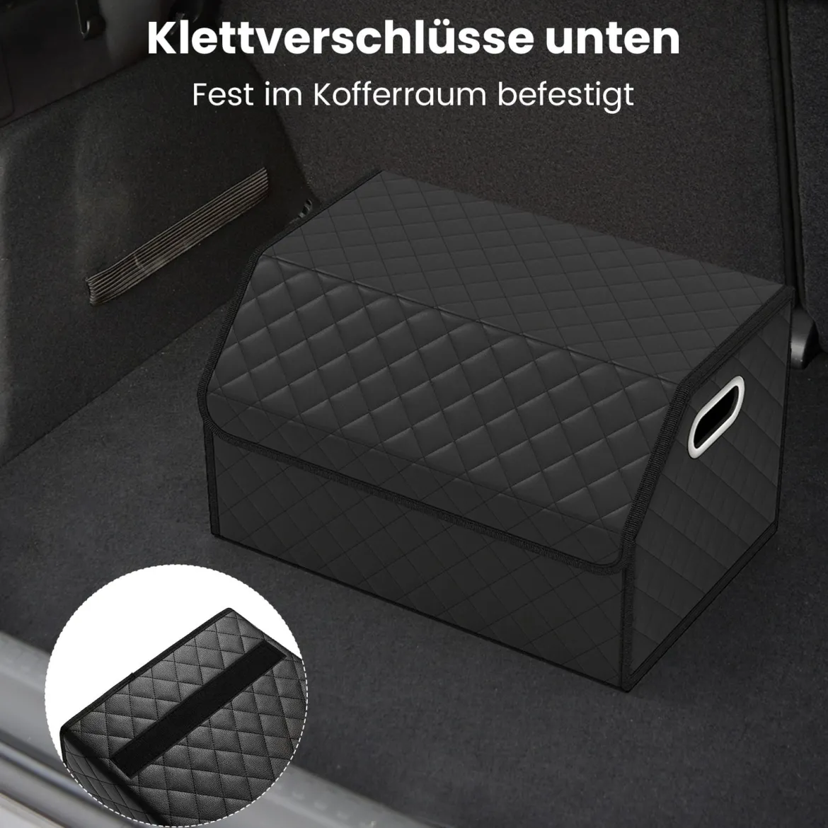 35L Faltbarer Auto-Kofferraum-Organizer aus Leder mit Deckel & Flexibler Trennwand Gesteppt