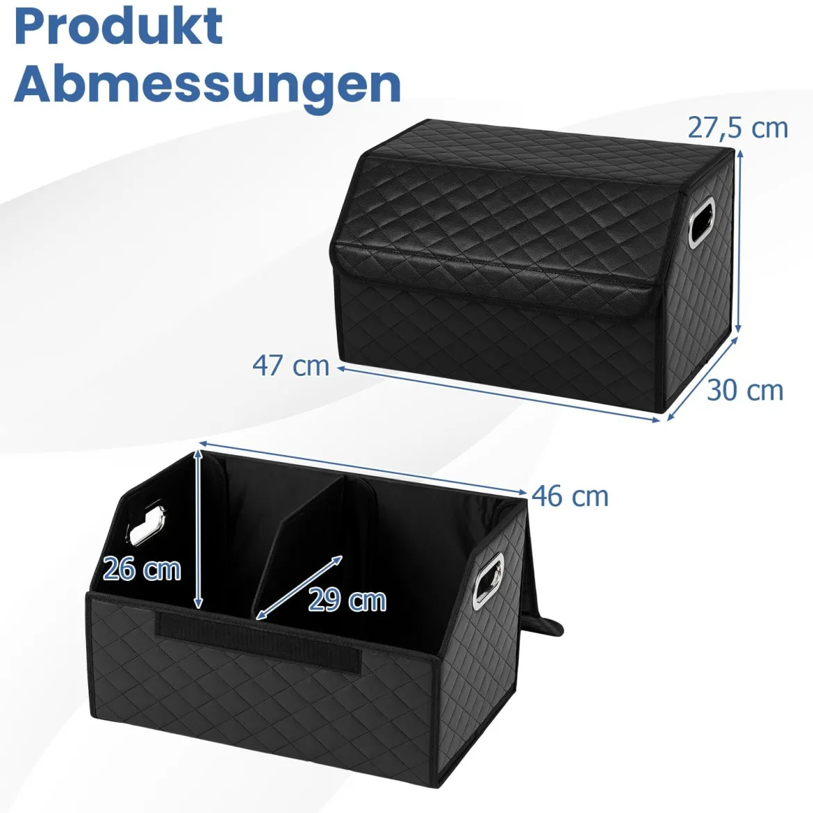 35L Faltbarer Auto-Kofferraum-Organizer aus Leder mit Deckel & Flexibler Trennwand Gesteppt