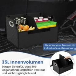 35L Faltbarer Auto-Kofferraum-Organizer aus Leder mit Deckel & Flexibler Trennwand Gesteppt
