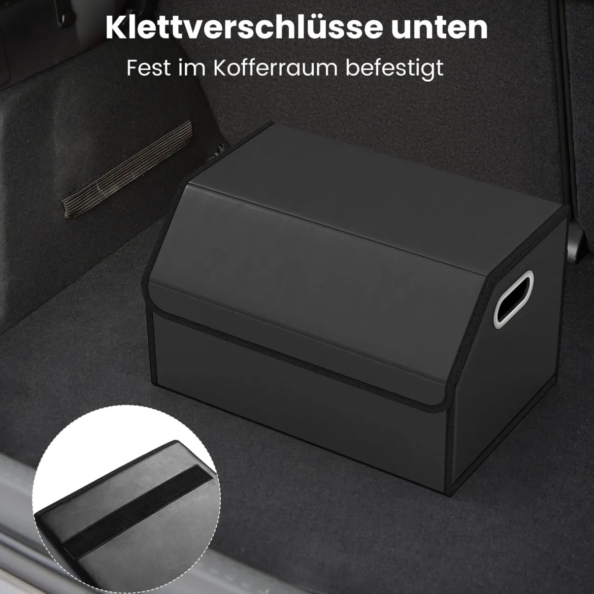 35L Faltbarer Auto-Kofferraum-Organizer aus Leder mit Deckel & Flexibler Trennwand Glatt