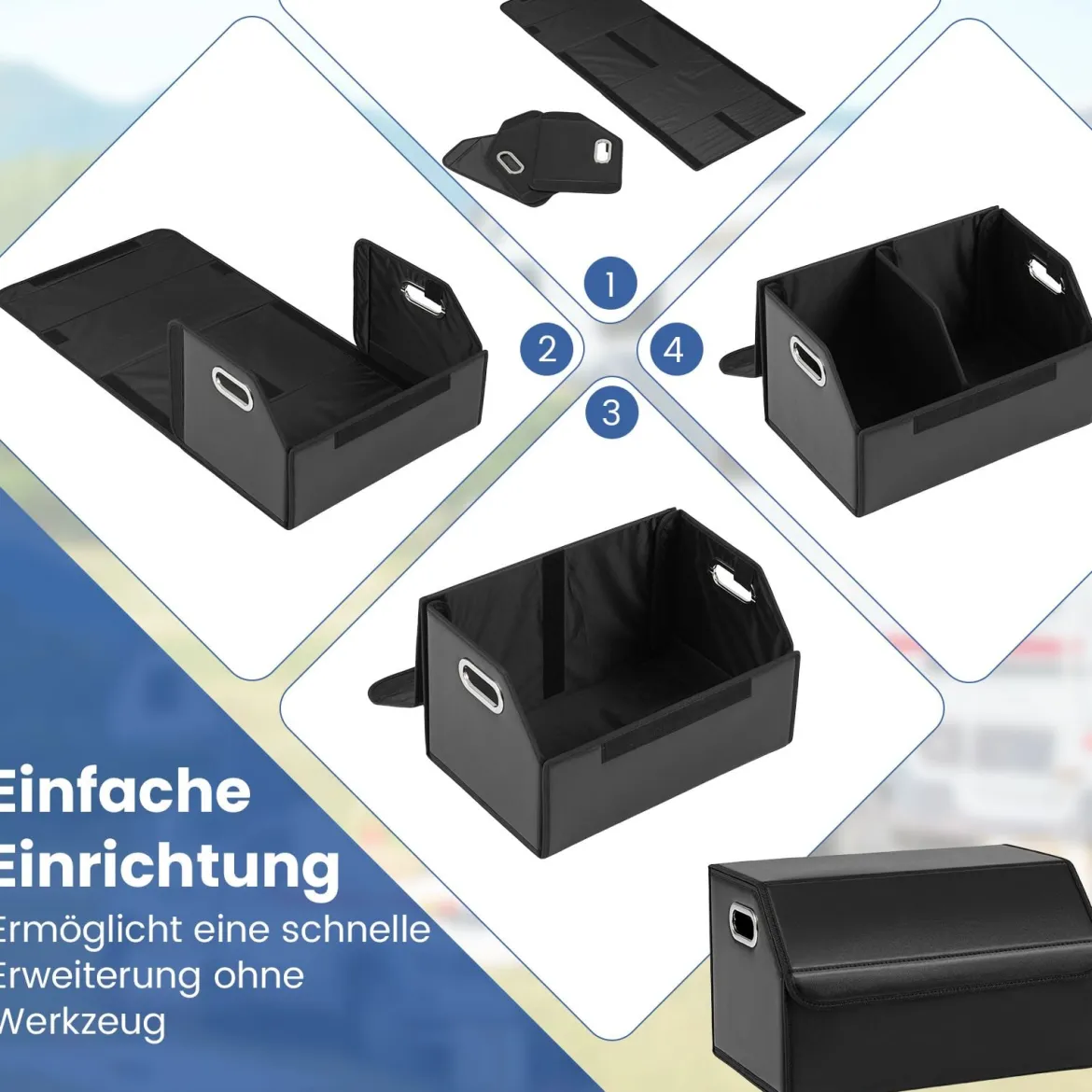 35L Faltbarer Auto-Kofferraum-Organizer aus Leder mit Deckel & Flexibler Trennwand Glatt