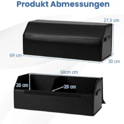 51L Faltbarer Auto-Kofferraum-Organizer aus Leder mit Deckel & Flexibler Trennwand Glatt