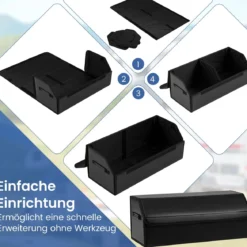51L Faltbarer Auto-Kofferraum-Organizer aus Leder mit Deckel & Flexibler Trennwand Glatt