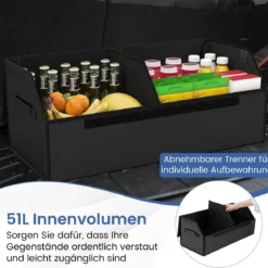 51L Faltbarer Auto-Kofferraum-Organizer aus Leder mit Deckel & Flexibler Trennwand Glatt