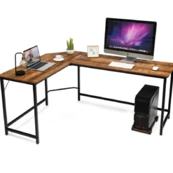 L-Form Computertisch PC Eckschreibtisch Winkelschreibtisch Schwarz/Natur/Kaffee 168 x 125 x 74 cm