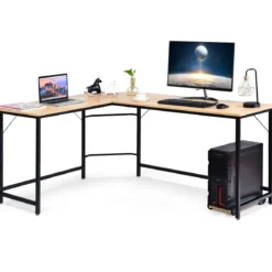 L-Form Computertisch PC Eckschreibtisch Winkelschreibtisch Schwarz/Natur/Kaffee 168 x 125 x 74 cm