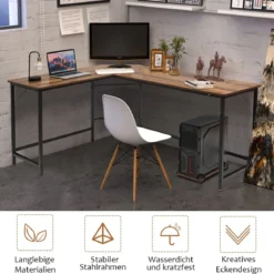 L-Form Computertisch PC Eckschreibtisch Winkelschreibtisch Schwarz/Natur/Kaffee 168 x 125 x 74 cm