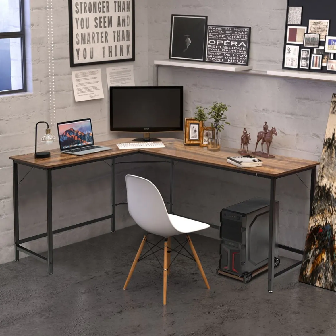 L-Form Computertisch PC Eckschreibtisch Winkelschreibtisch Schwarz/Natur/Kaffee 168 x 125 x 74 cm