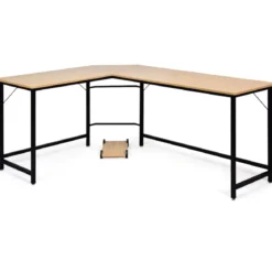 L-Form Computertisch PC Eckschreibtisch Winkelschreibtisch Schwarz/Natur/Kaffee 168 x 125 x 74 cm