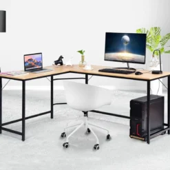 L-Form Computertisch PC Eckschreibtisch Winkelschreibtisch Schwarz/Natur/Kaffee 168 x 125 x 74 cm