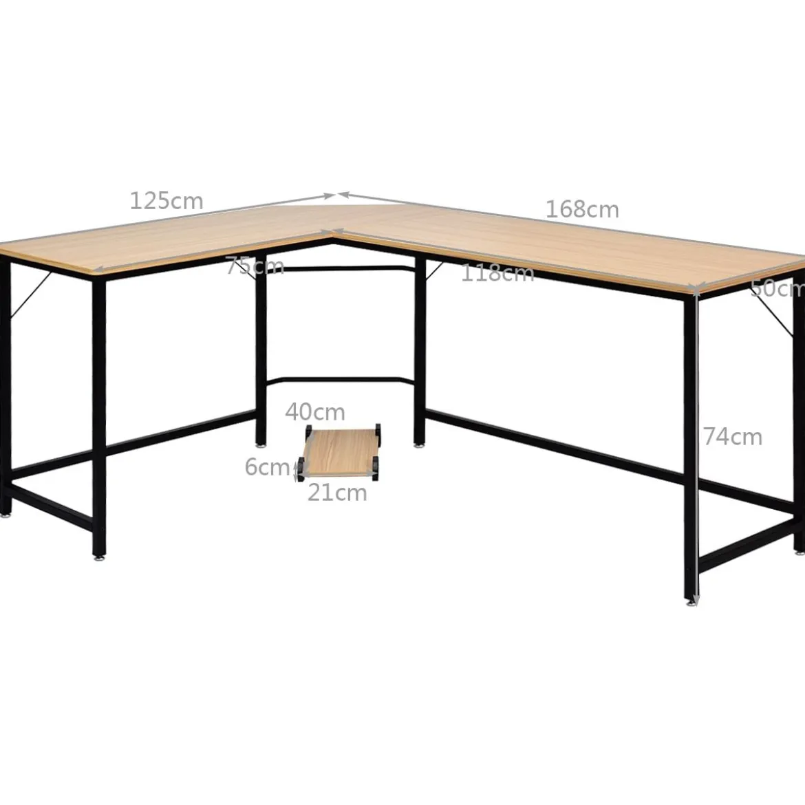 L-Form Computertisch PC Eckschreibtisch Winkelschreibtisch Schwarz/Natur/Kaffee 168 x 125 x 74 cm