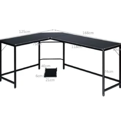 L-Form Computertisch PC Eckschreibtisch Winkelschreibtisch Schwarz/Natur/Kaffee 168 x 125 x 74 cm