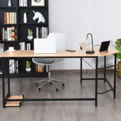 L-Form Computertisch PC Eckschreibtisch Winkelschreibtisch Schwarz/Natur/Kaffee 168 x 125 x 74 cm