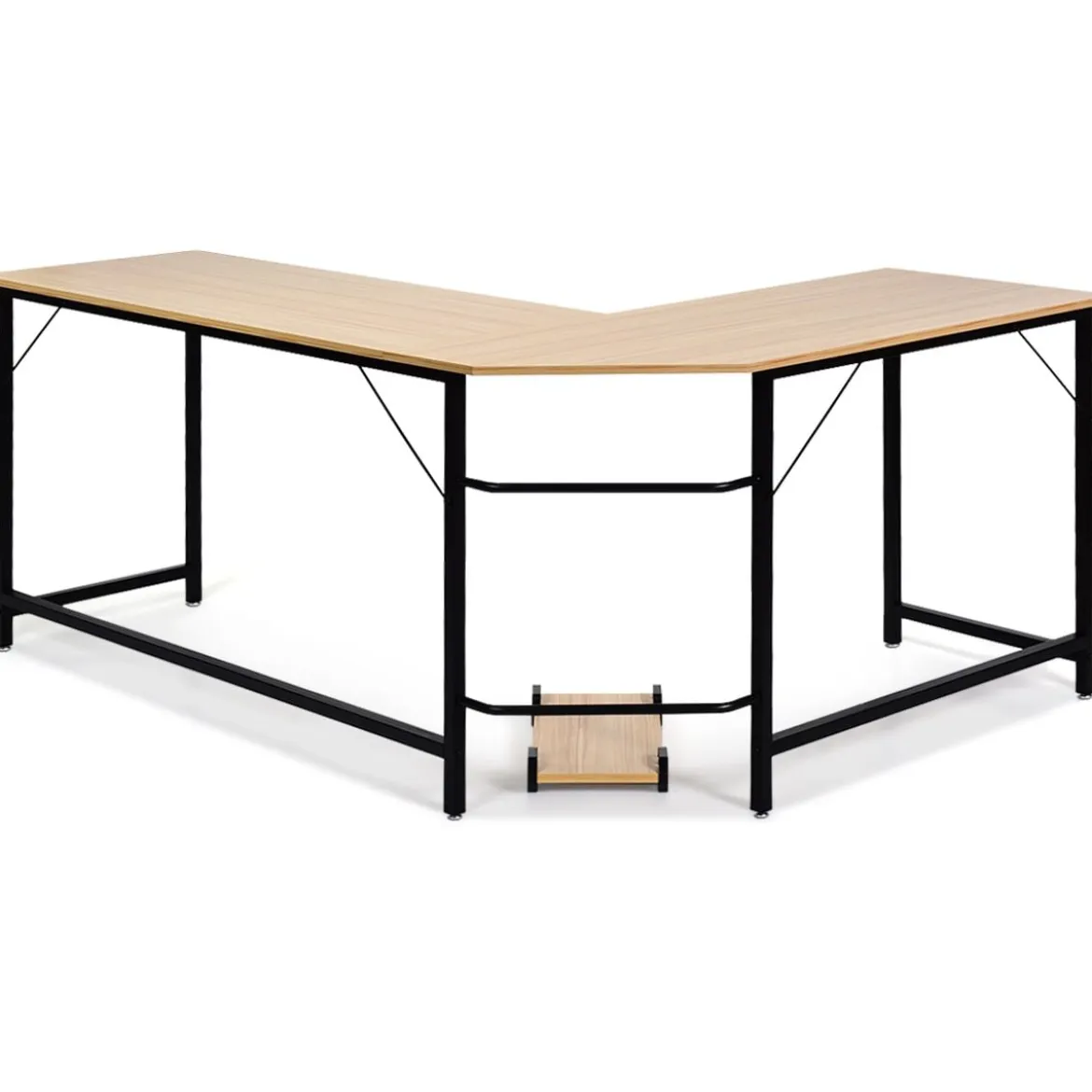 L-Form Computertisch PC Eckschreibtisch Winkelschreibtisch Schwarz/Natur/Kaffee 168 x 125 x 74 cm