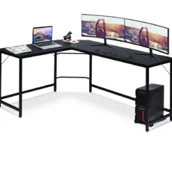 L-Form Computertisch PC Eckschreibtisch Winkelschreibtisch Schwarz/Natur/Kaffee 168 x 125 x 74 cm