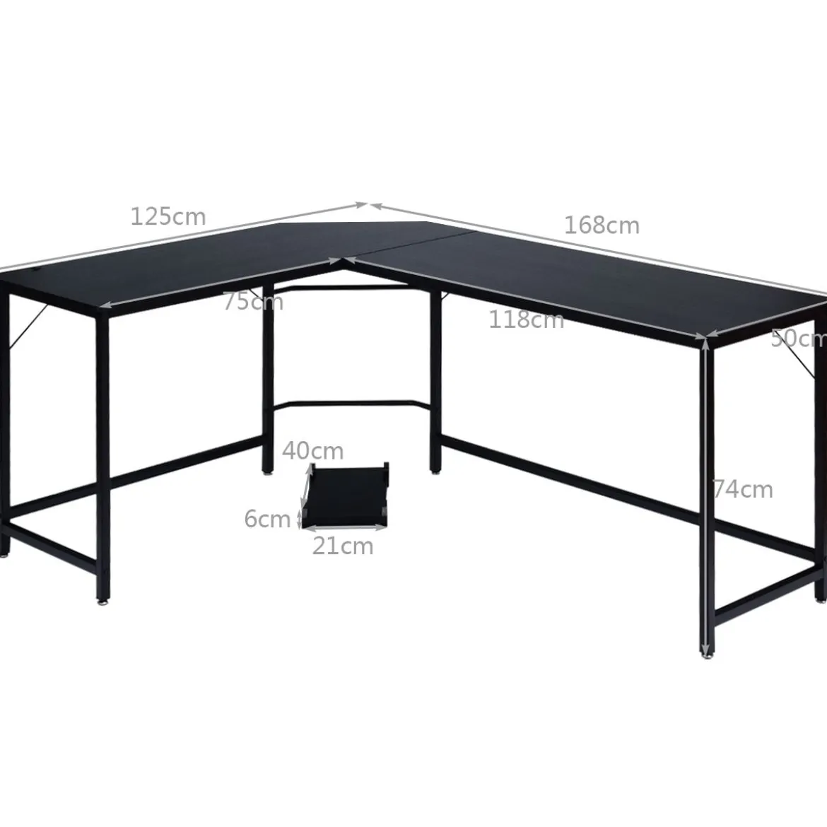 L-Form Computertisch PC Eckschreibtisch Winkelschreibtisch Schwarz/Natur/Kaffee 168 x 125 x 74 cm