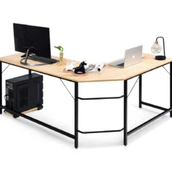 L-Form Computertisch PC Eckschreibtisch Winkelschreibtisch Schwarz/Natur/Kaffee 168 x 125 x 74 cm