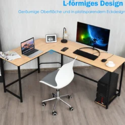 L-Form Computertisch PC Eckschreibtisch Winkelschreibtisch Schwarz/Natur/Kaffee 168 x 125 x 74 cm